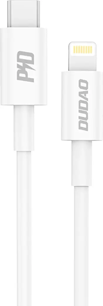 Kabllo Dudao L6X USB-C në Lightning, 1m, 20W PD, e bardhë