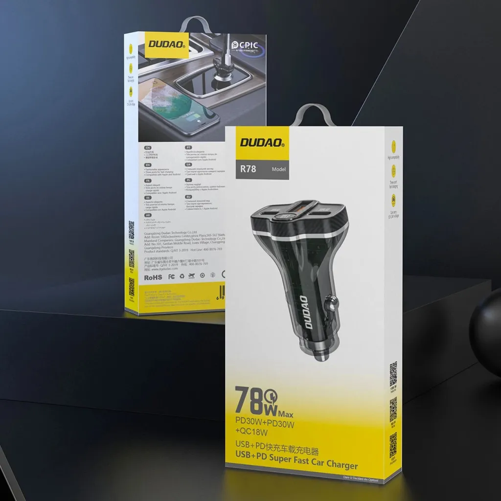 Karikues veture Dudao R78, 78W, USB C PD dhe 2x USB A QC, i zi - 3