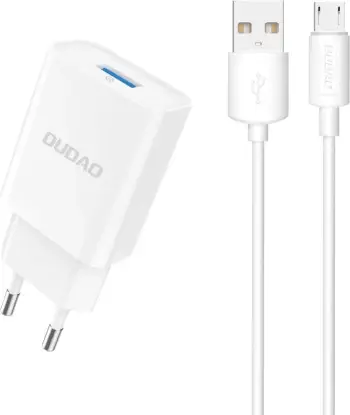 Karikues muri Dudao A4EU me USB-A 2.1A, me kabllo USB-A në micro USB, Bardhë