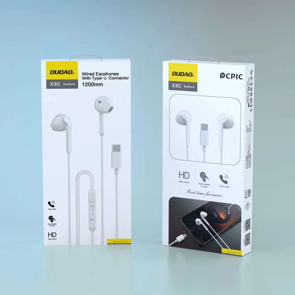 Kufje in ear Dudao X3C, USB C, 1.2 m, të bardha - 5