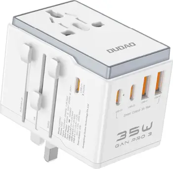 Adapter udhëtimi Dudao A35Pro, 35W, 3x USB-C, 2x USB-A, pa kabllo, i bardhë