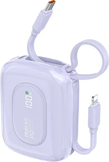 Powerbank Dudao K32 10000 mAh 22.5W me kabllo të integruara USB-C/Lightning, vjollcë