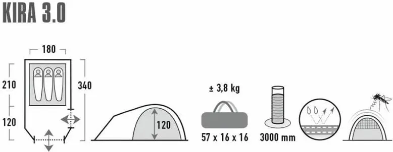 Tenda për turizëm High Peak Kira 3, unisex, gri e çelët - 2