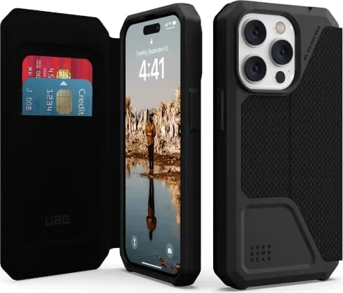 Mbështjellës UAG Metropolis për iPhone 14 Pro me kapak, Kevlar, i zi - 1