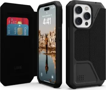 Mbështjellës UAG Metropolis për iPhone 14 Pro me kapak, Kevlar, i zi