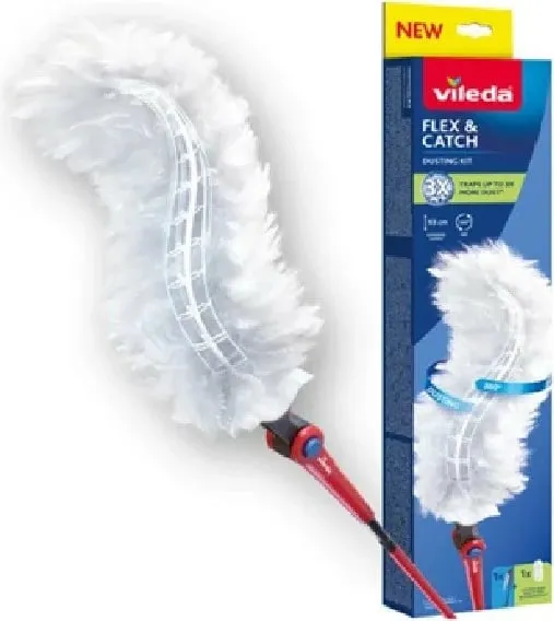 Fshesë pluhuri Vileda Duster, dorezë teleskopike e gjatë, Flex and Catch, e kuqe - 1