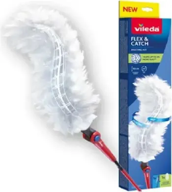Fshesë pluhuri Vileda Duster, dorezë teleskopike e gjatë, Flex and Catch, e kuqe