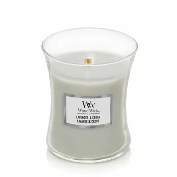Qiri aromatik WoodWick Lavender & Cedar medium, 275 g