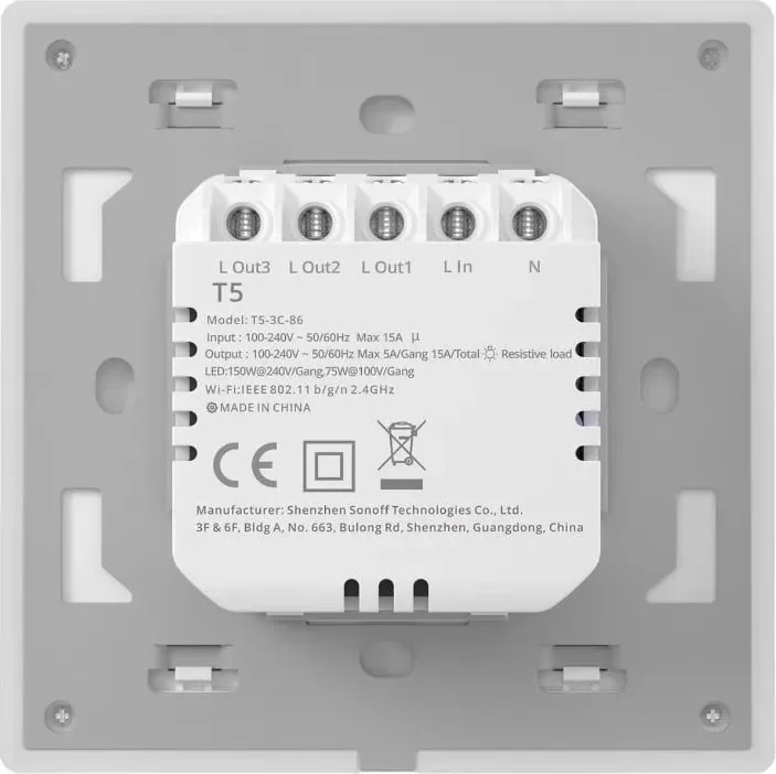 Ndërprerës smart Sonoff TX T5 3C, WiFi, 3 kanale, i bardhë - 4