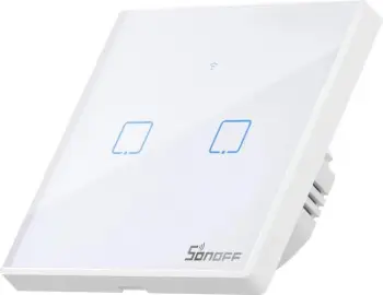Switch i mençur Sonoff T2EU2C-TX, 2 kanale, WiFi + RF 433MHz, i bardhë