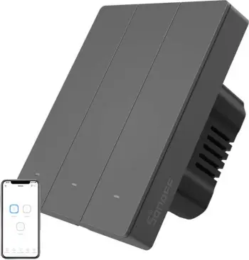Ndërprerës muri inteligjent Sonoff M5 3C 80, 3 kanale, Wi Fi, i zi