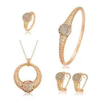 Set Xuping të praruara në ar - qafore + vathë + unazë + byzylyk, artë/bardhë, 16.10mm/#10