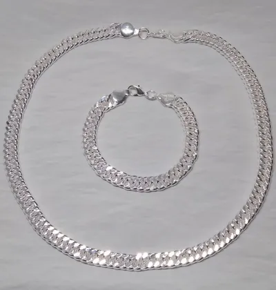 Set Xuping të flakëruar në argjend - qafore + byzylyk, unisex, 50 cm - 5