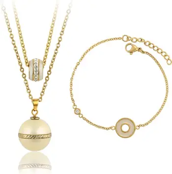 Set Xuping të praruara në ar 24 karatësh QB2AX - qafore + byzylyk, bardhë/artë