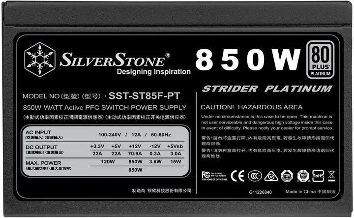 Burim energjie SilverStone Strider Platinum SST-ST85F-PT , 850W - 10