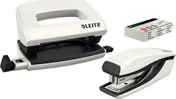 Set stapler dhe shpues letre Leitz Mini WOW, kompakt, Pearl White