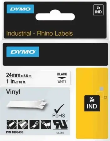 Shirit etiketimi Dymo Rhino 1805430 vinil 24 mm, i zi mbi të bardhë