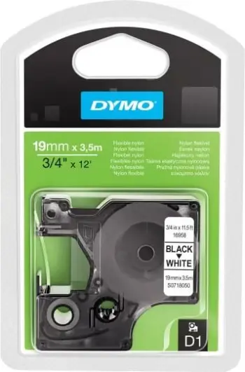 Shirit etiketimi Dymo D1 16958 (S0718050) 19mm x 3.5m najlon fleksibël, tekst i zi në të bardhë