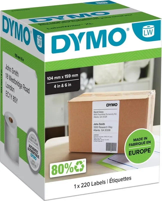 Etiketa Dymo S0904980 104x159 mm, të bardha, 220 copë - 1