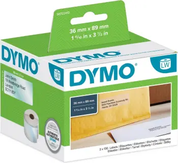 Etiketa adresash Dymo LabelWriter, 89x36 mm, 12 rrotulla, 3120 copë, të bardhë
