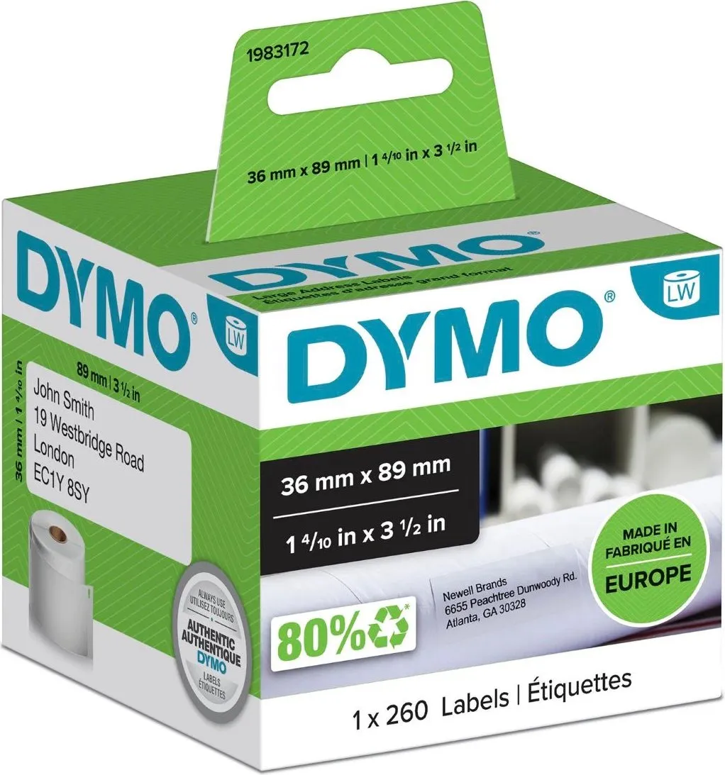 Etiketa Dymo 1983172 36x89 mm 260 copë e bardhë - 1