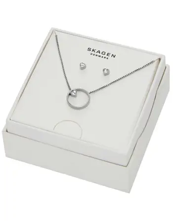 Set bizhuteri për femra Skagen, vathë + qafore, të argjendta