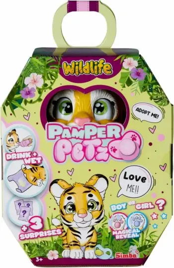 Lodër pelush Simba Pamper Petz Tiger, funksion pirje dhe urinimi, me pelenë, shumëngjyrëshe