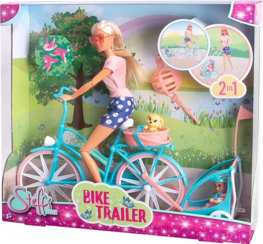 Lodër kukull Simba Steffi Love Bicycle Trip, set me biçikletë dhe karrocë, 29cm, shumëngjyrëshe - 3