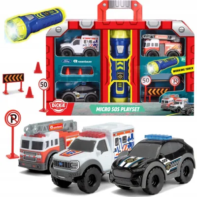 Set lodrash Dickie Micro Playset, 3 makina, elektrik 3 drita, shumëngjyrësh - 1