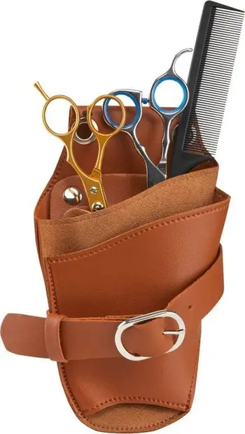 Rryp holster për gërshërë flokësh Activeshop T11, shumë xhepa, lëkurë eko, kafe
