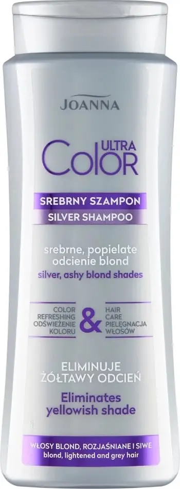 Shampo për flokë Joanna Ultra Color Silver, për nuanca bjonde të ftohta dhe gri, 400ml