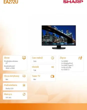 Monitor Sharp MultiSync EA272U, 27 inç, 4K Ultra HD, i zi
