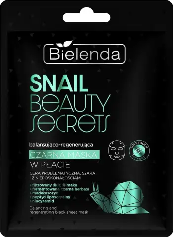 Maskë për fytyrë Bielenda Snail Beauty Secrets Balancing-Regenerating Black Sheet Mask për femra, 1 copë