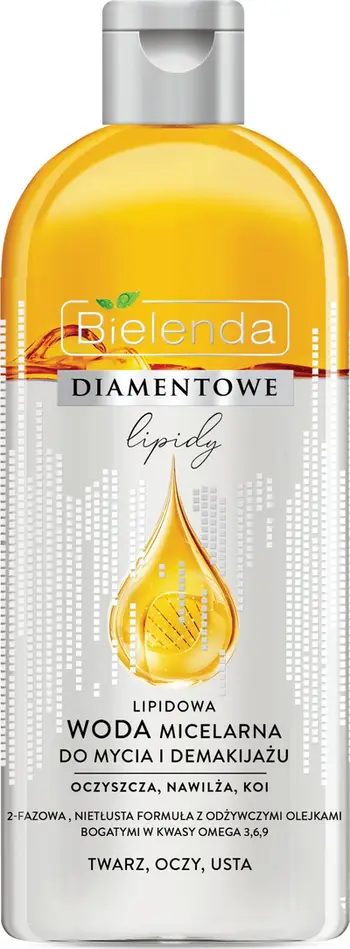 Ujë micelar Bielenda Diamond Lipids, 2 fazor, për heqje të make upit, 425ml