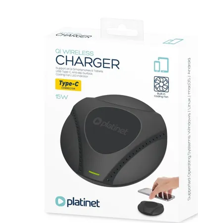 Karikues wireless Omega Platinet me ftohje të ventilatorit TYPE-C, 15W, i zi - 2
