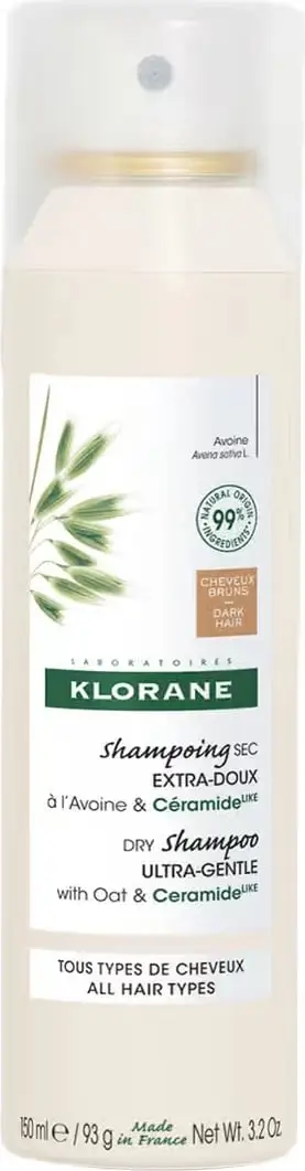 Shampon i thatë Klorane Ultra-Gentle për flokë të errët me tërshërë dhe ceramide, 150ml