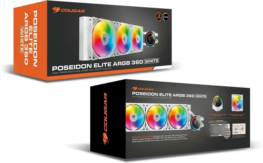 Ftohës uji për procesor Cougar Poseidon Elite 360 ARGB, radiator 360mm, 3 ventilatorë, i bardhë - 6