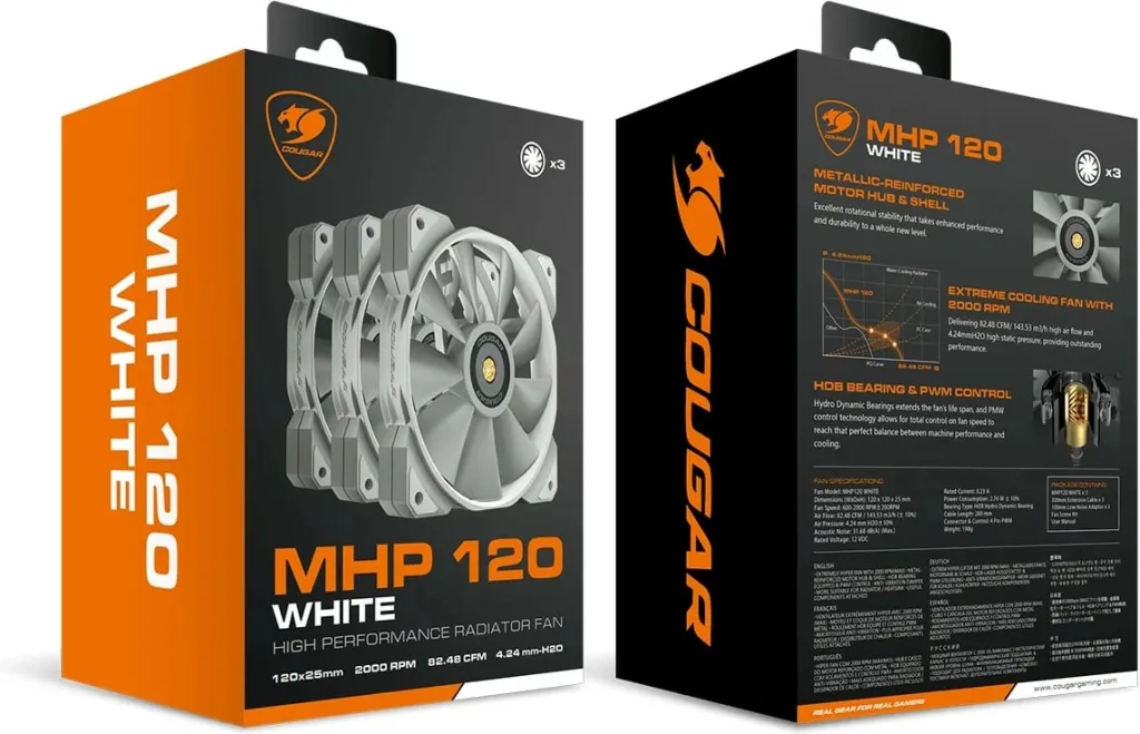 Ventilator kase Cougar MHP 120, 120mm, 3 copë, bardhë - 6