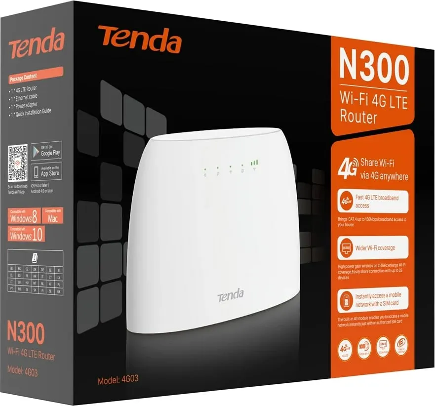 Router Tenda N300, wireless, 2.4 GHz, 4G, i bardhë - 4