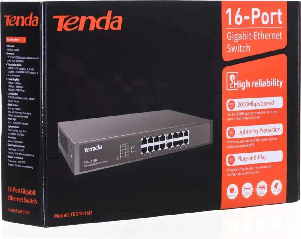 Switch Tenda 16-port Gigabit Ethernet, Blu - 5