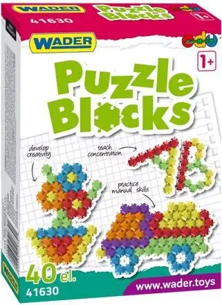 Lodra konstruktore Wader Puzzle Blocks, 40 elemente, shumëngjyrëshe