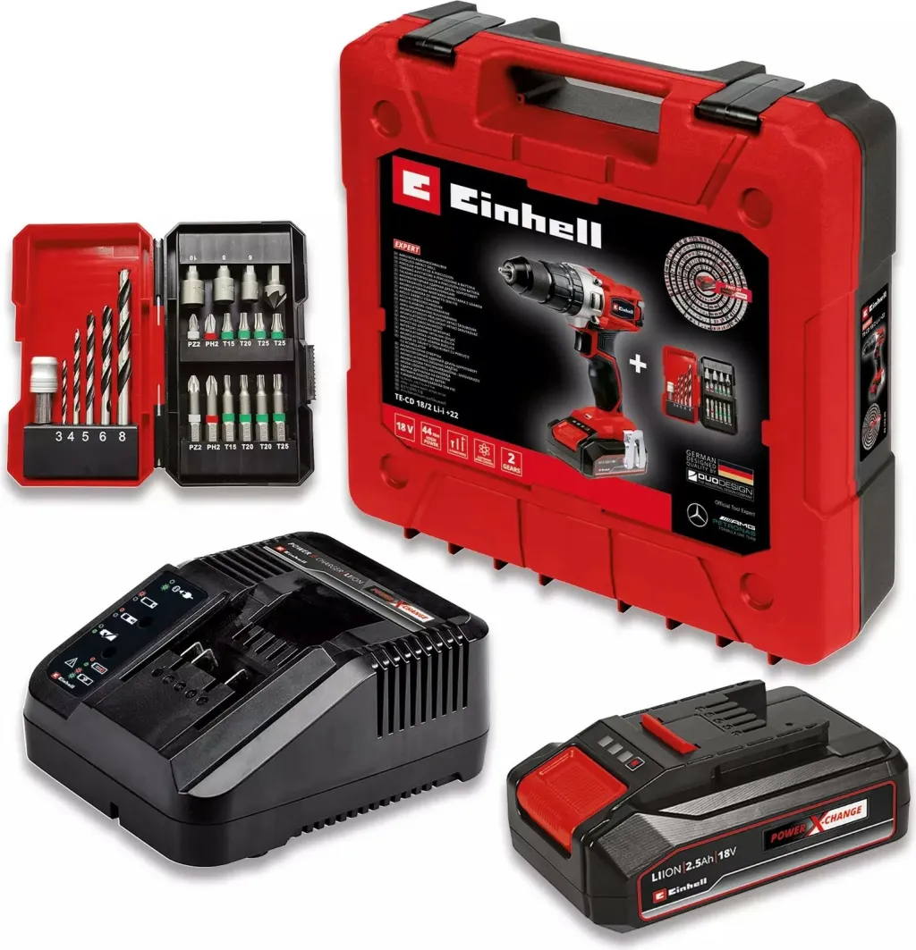 Shurubushe me bateri Einhell TE-CD 18/2 Li 2.5Ah, 18V, e zezë/e kuqe - 2