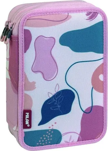 Penar MILAN Pencil Case Slow, 2 nivele, me pajisje, rozë