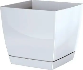Vazo dekorative COUBI SQUARE P, 12 cm, me pjatë, e bardhë