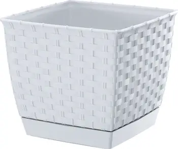 Vazo katrore Prosperplast RATOLLA SQUARE DRLK190, 18x18x16 cm, plastike, e bardhë