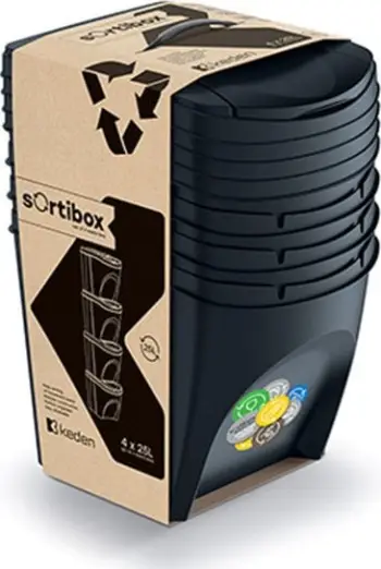 Kos mbeturinash Prosperplast Keden Sorti Box, set 4 x 25L, përndarje riciklimi, i zi