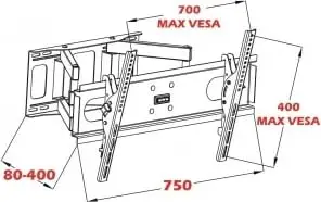 Mbajtëse TV ART AR-44, 14”-42”, 35KG, e zezë