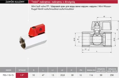 Valvul uji KFA Ball Valve 703-110-15, 1/2", 10 bar, krom - 2