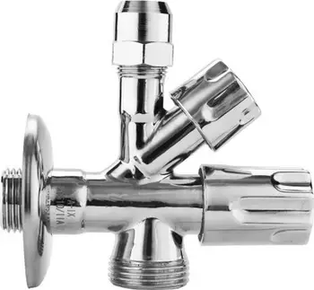 Valvul këndore e kombinuar KFA 273-010-00, 1/2" x 3/8" x 3/4", bronz kromuar, me dorezë trekëndore