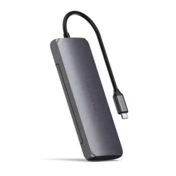 Përshtatës Satechi Aluminium USB-C Hybrid Multiport me kuti për SSD, i hirtë